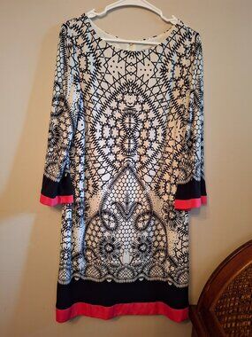 Eliza J. Unique Black and White with Bright Pink bands as trim s. Large